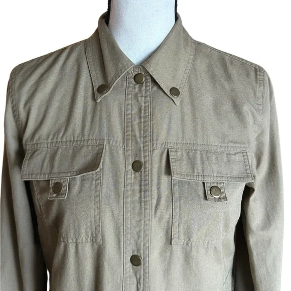 LOFT Size L Womens‎ Beige Khaki Military Cargo Jacket Cotton - Picture 2 of 12